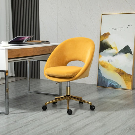 Grandeur Velvet Office Executive Chair with Gold Legs - Yellow