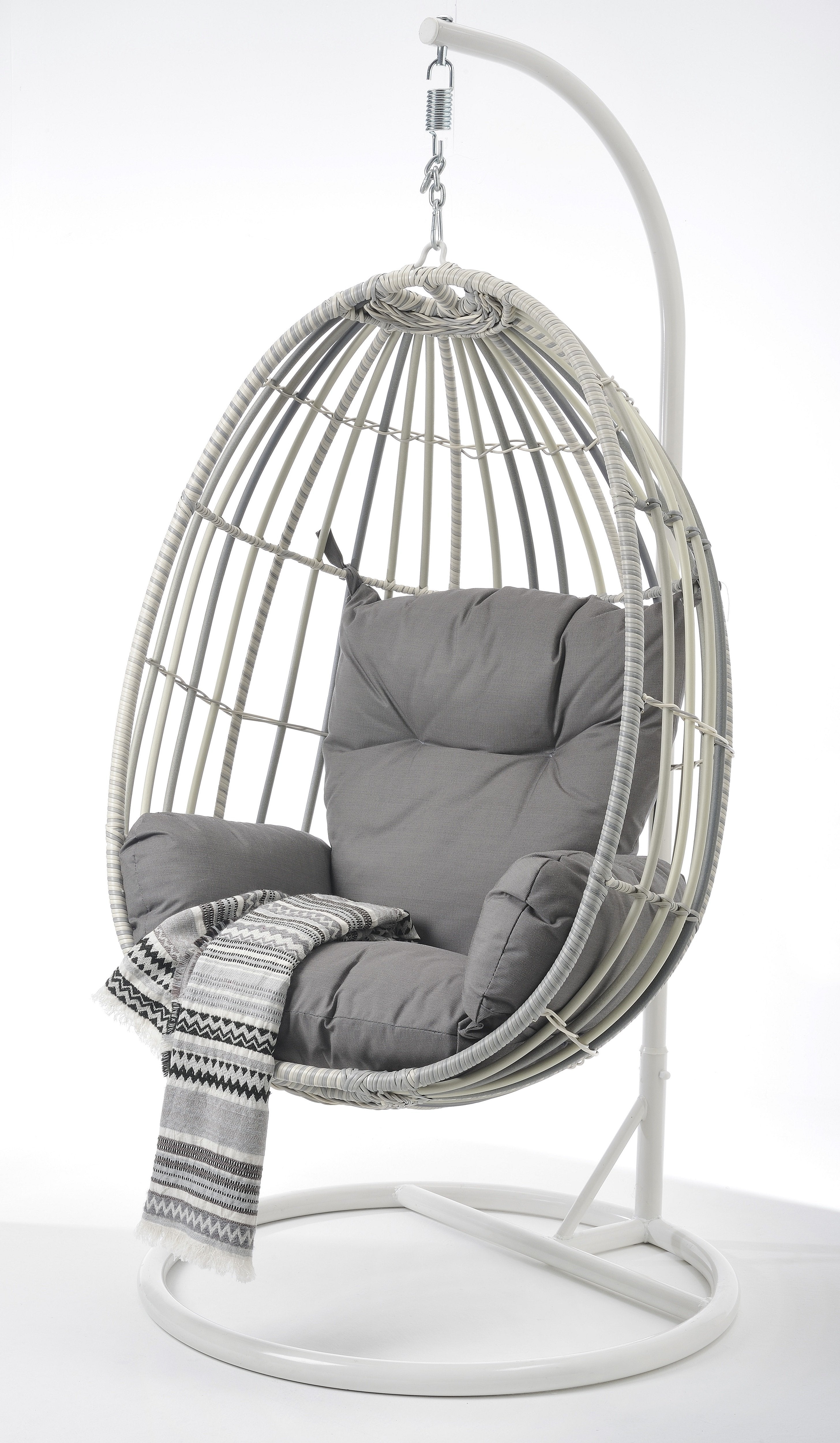 Moon Knight Wicker Outdoor Hanging Egg Chair - Grey White Outdoor Chair Nesty-Local   