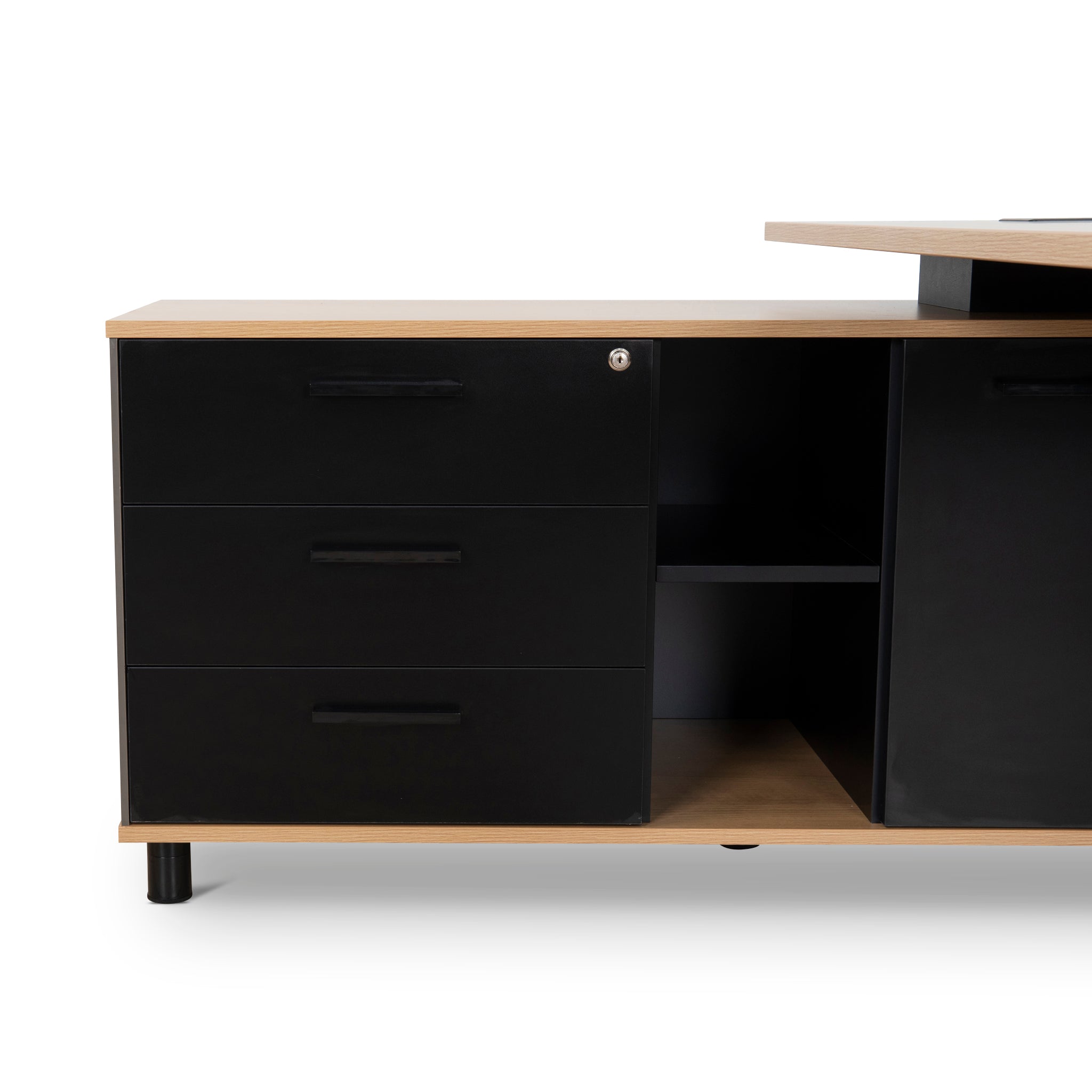 Halo 1.8m Executive Desk Left Return with Black Legs - Natural Office Desk Sun Desk-Core   