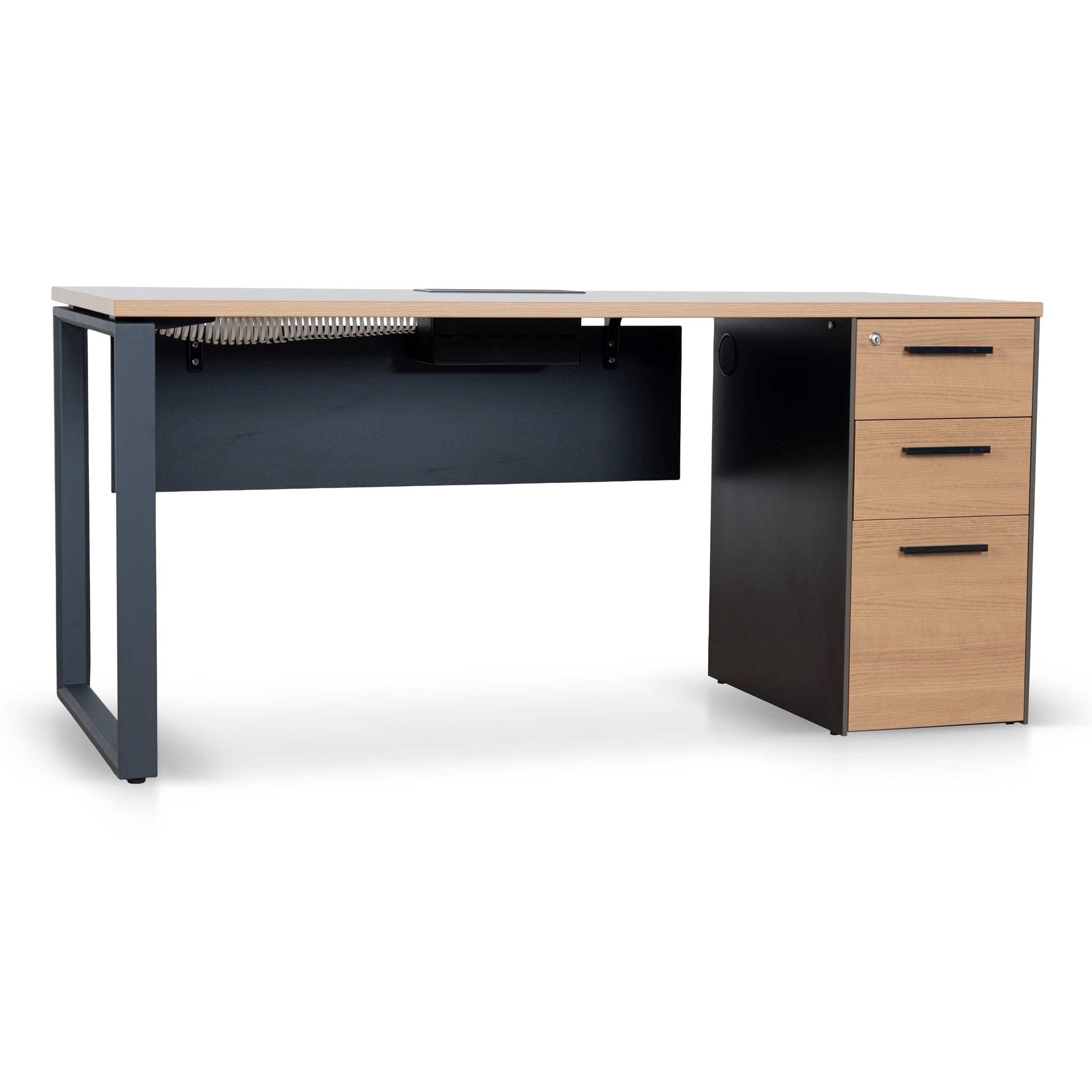 Halo 1.6m Single Seater Natural Office Desk - Black Legs Executive Desk Sun Desk-Core