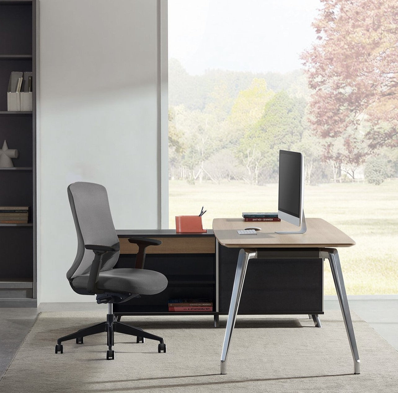Hayes 2m Left Return Office Desk - Natural - Black Office Desk Sun Desk-Core   