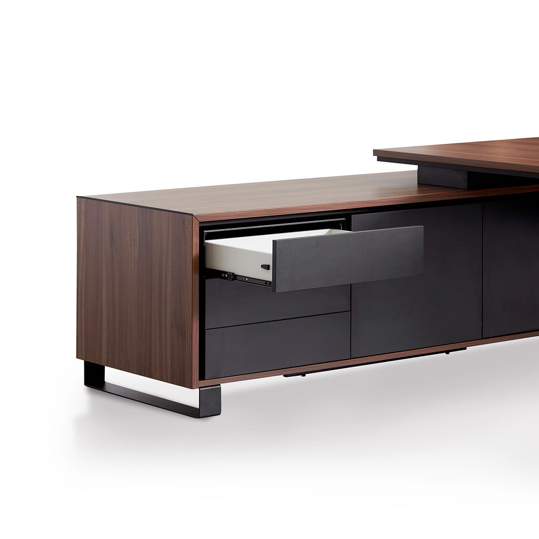 Janell 2.3m Left Return Office Desk - Walnut Office Desk Sun Desk-Core   