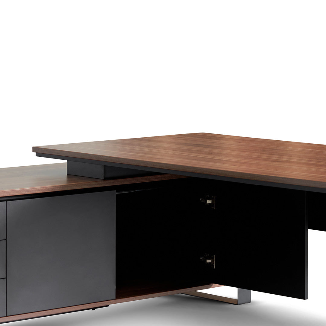 Janell 2.3m Left Return Office Desk - Walnut Office Desk Sun Desk-Core   