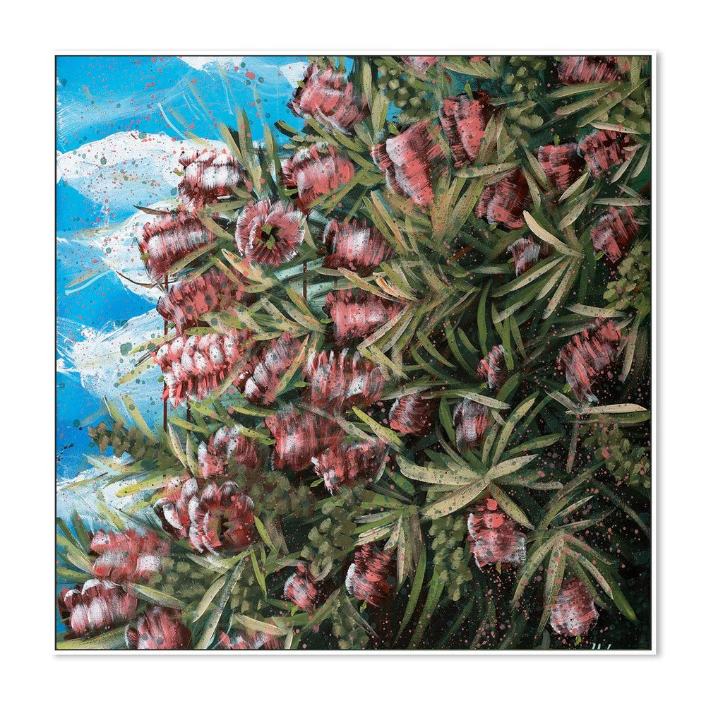 Our Adventure Begins - Bottle Brush Flowers, By Hsin Lin Wall Art Gioia-Local White Framed Canvas 50x50cm