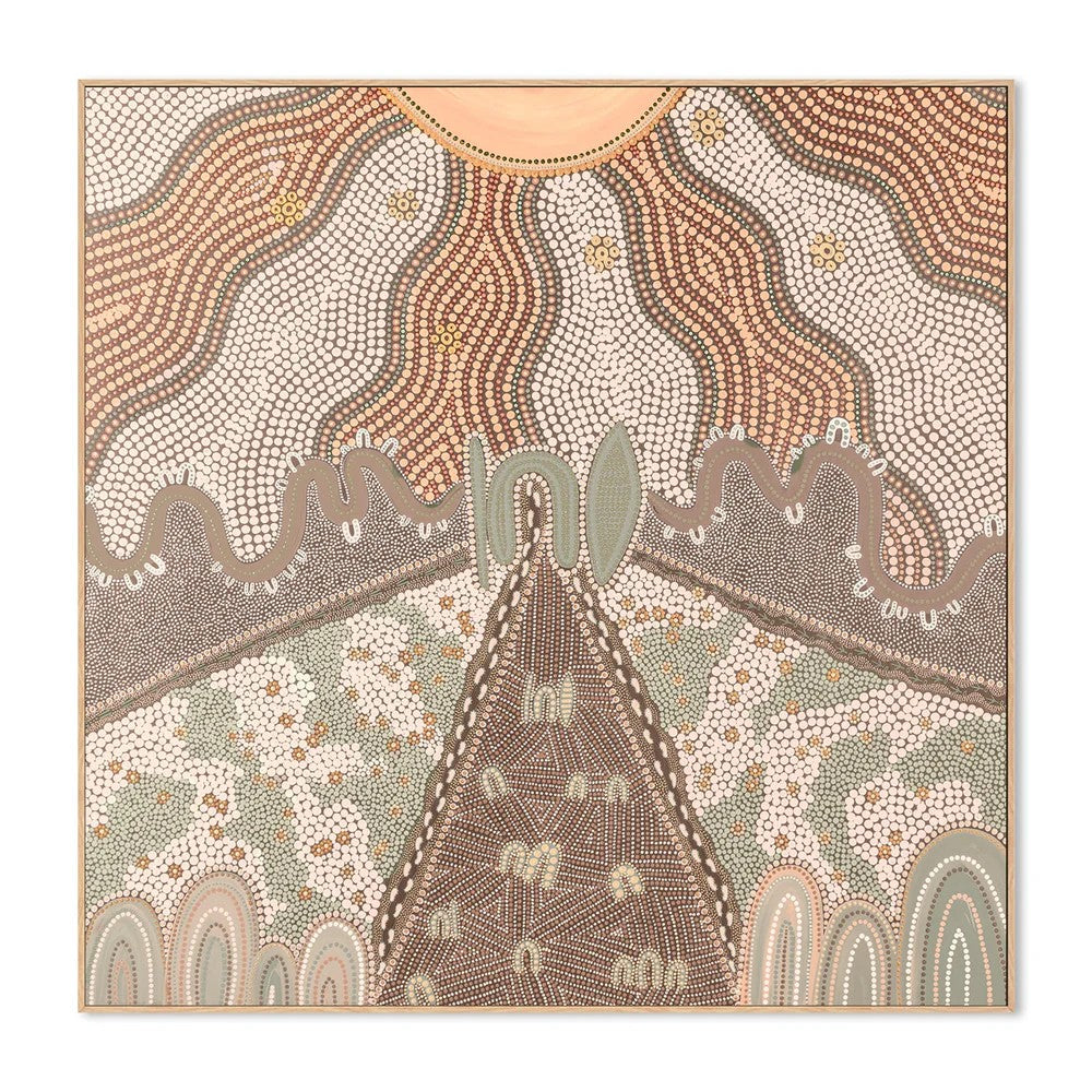 Our Matriarch, Peach And Green, By Domica Hill Wall Art Gioia-Local Oak Framed Canvas 50x50cm