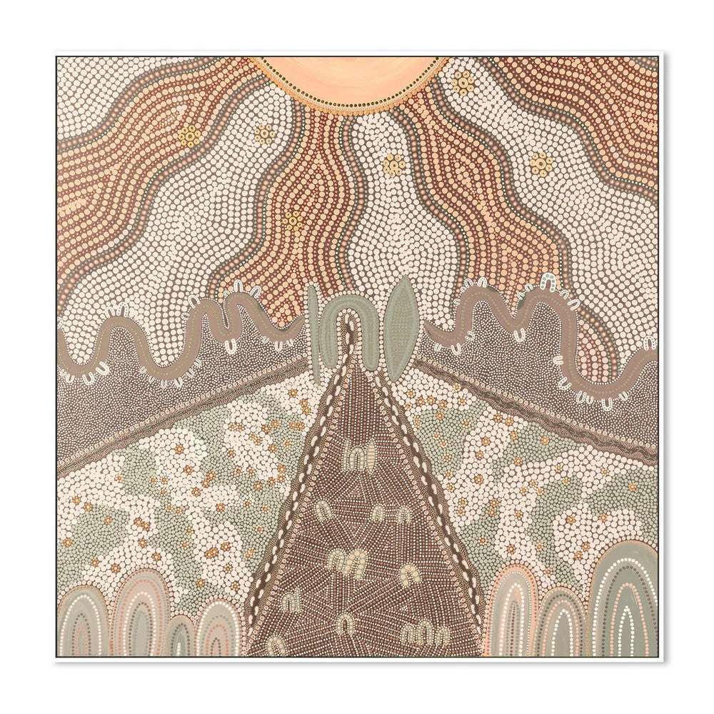 Our Matriarch, Peach And Green, By Domica Hill Wall Art Gioia-Local White Framed Canvas 50x50cm