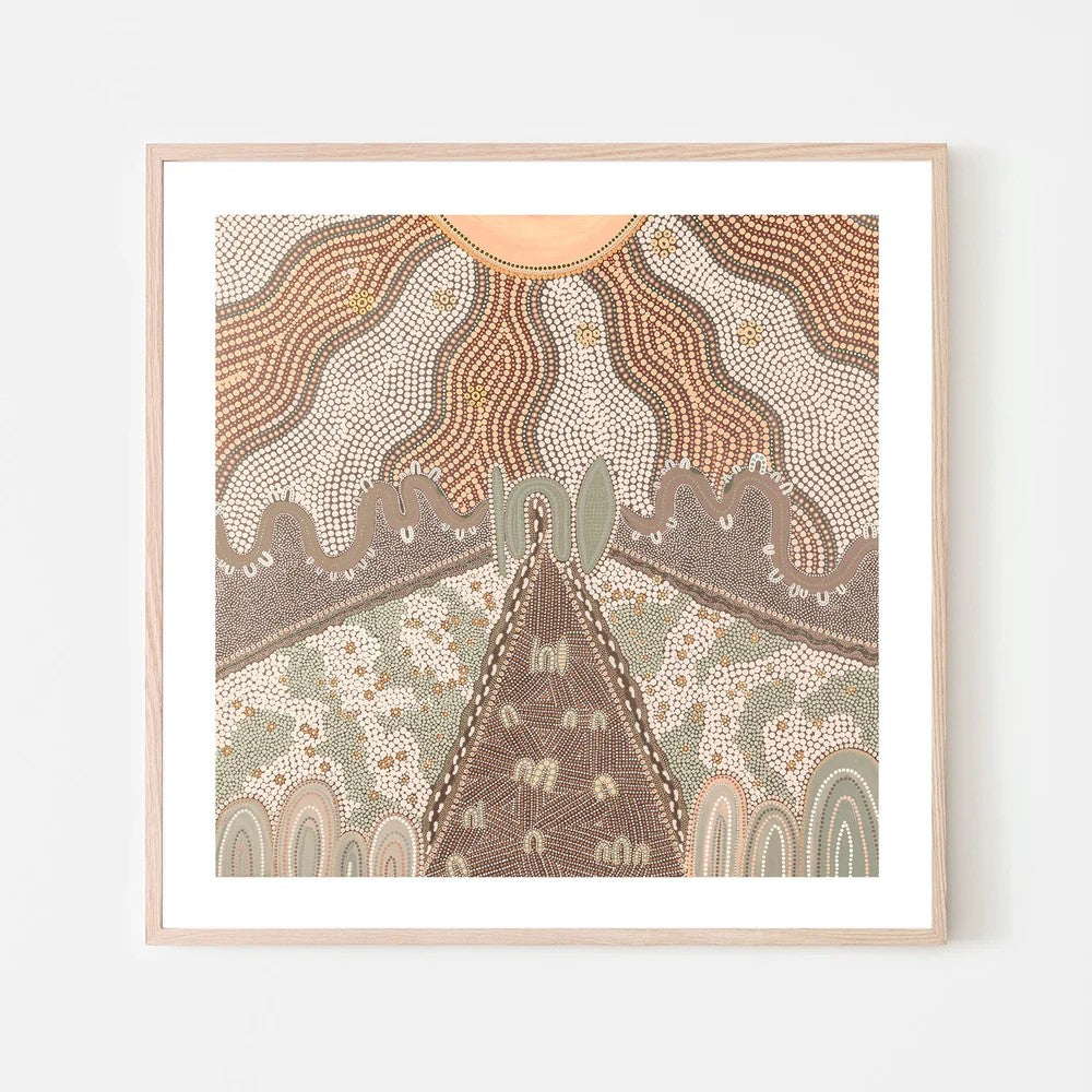 Our Matriarch, Peach And Green, By Domica Hill Wall Art Gioia-Local Black Framed Poster 50x50cm