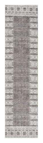 Raia 300cm x 80cm Tribal Distressed Washable Runner Rug - Charcoal & Grey Rugs MissAmara-Local   