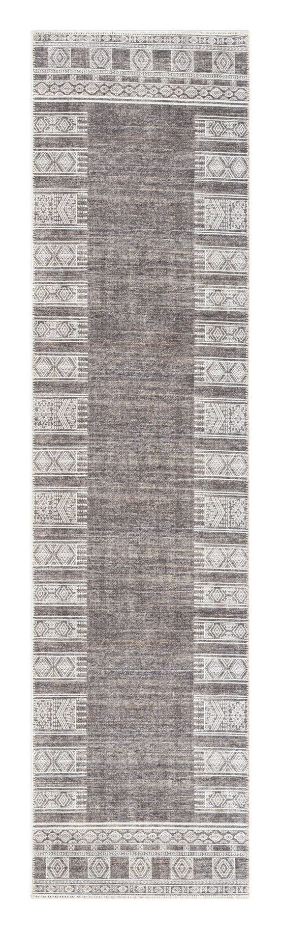 Raia 300cm x 80cm Tribal Distressed Washable Runner Rug - Charcoal & Grey Rugs MissAmara-Local   