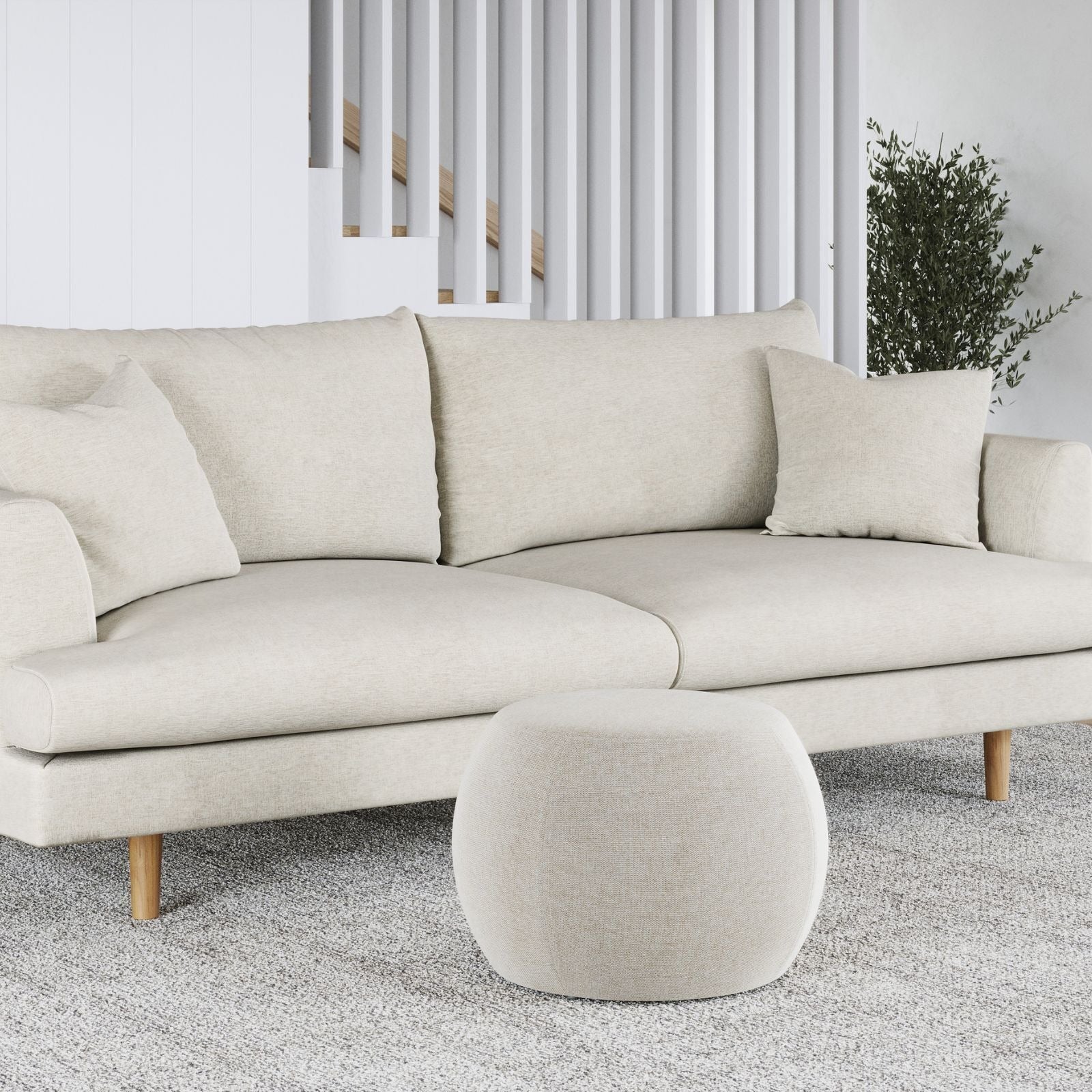 Raven Fabric Cushion Ottoman - Light Beige Ottoman Eastern-Local