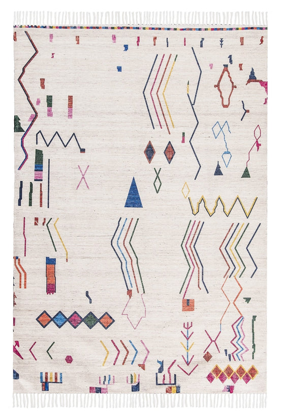 Remi 230cm x 160cm Multi-Colour Abstract Tribal Indoor Outdoor Rug - Ivory Rug MissAmara-Local   