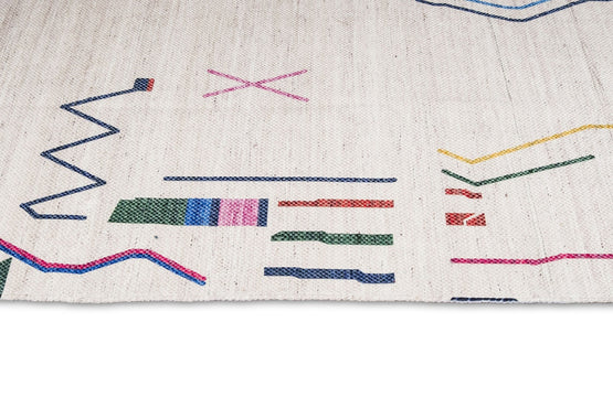 Remi 280cm x 190cm Multi-Colour Abstract Tribal Indoor Outdoor Rug - Ivory Rug MissAmara-Local   