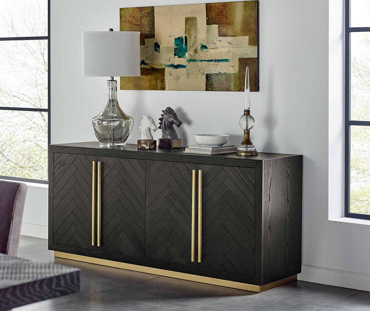Wilma Wide 180cm Wooden Sideboard - Peppercorn and Brass Buffet & Sideboard VN-Core