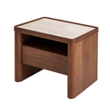 Ex Display - Modesta Glass Top Bedside Table - Walnut Bedside Table Iggy-Core