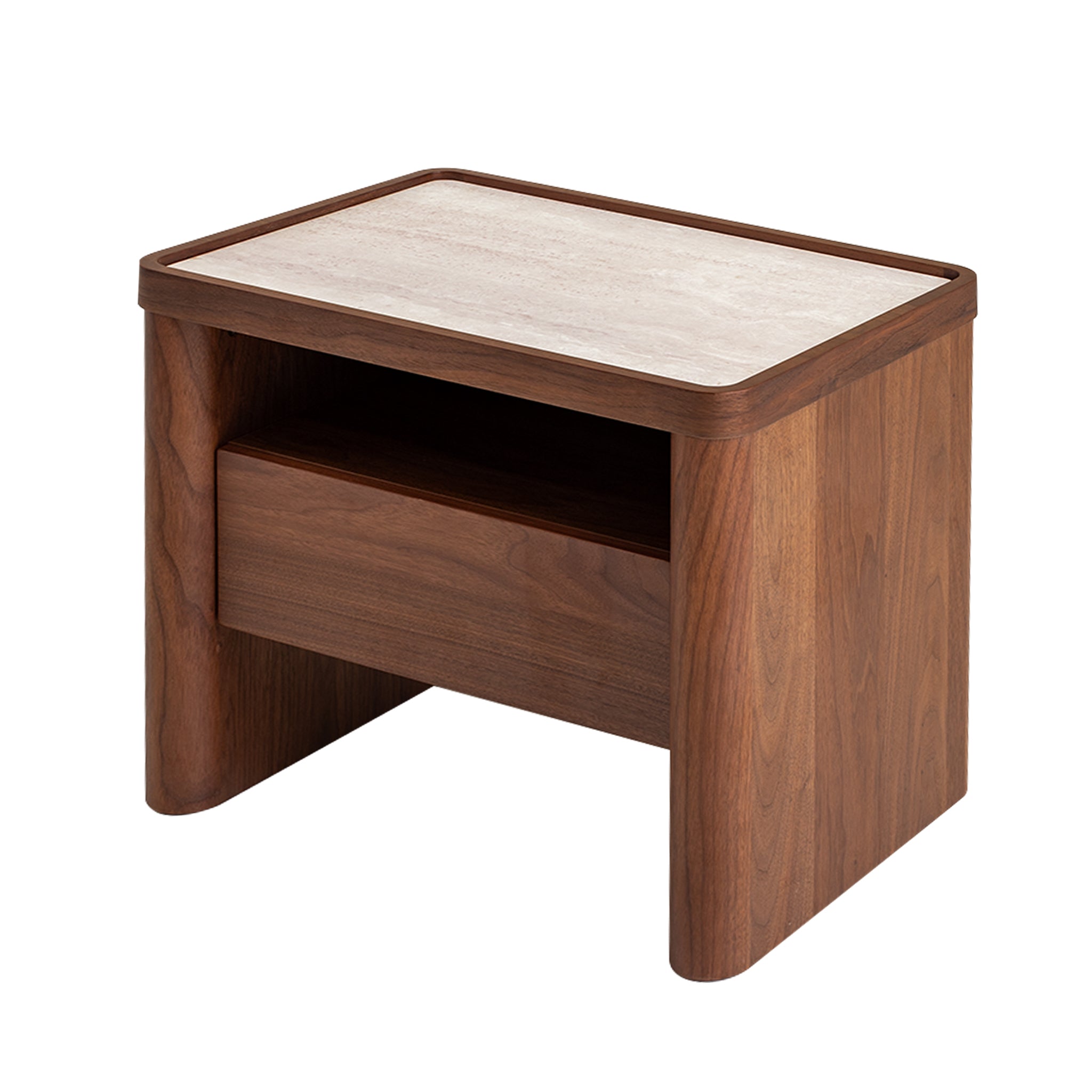 Ex Display - Modesta Glass Top Bedside Table - Walnut Bedside Table Iggy-Core