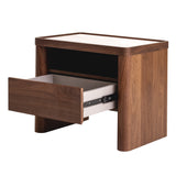 Ex Display - Modesta Glass Top Bedside Table - Walnut Bedside Table Iggy-Core