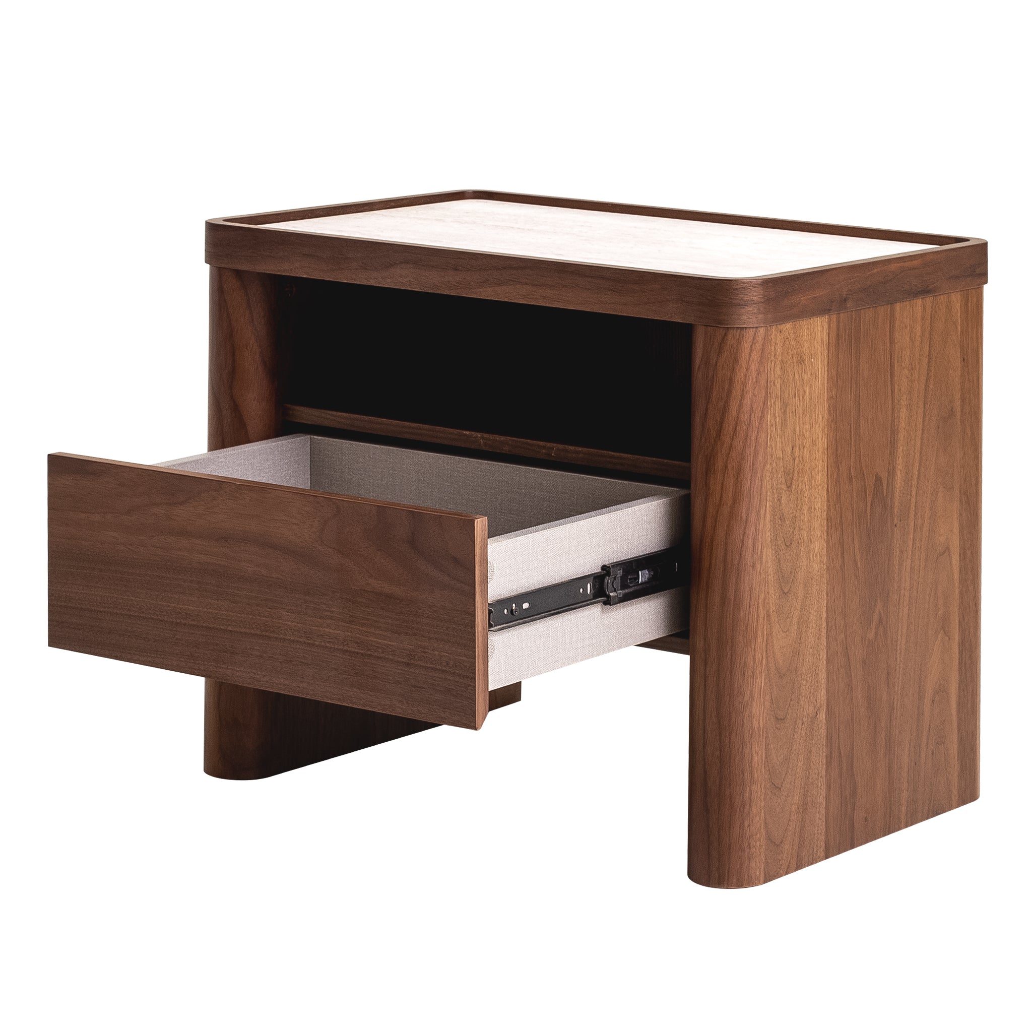 Ex Display - Modesta Glass Top Bedside Table - Walnut Bedside Table Iggy-Core