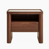 Ex Display - Modesta Glass Top Bedside Table - Walnut Bedside Table Iggy-Core