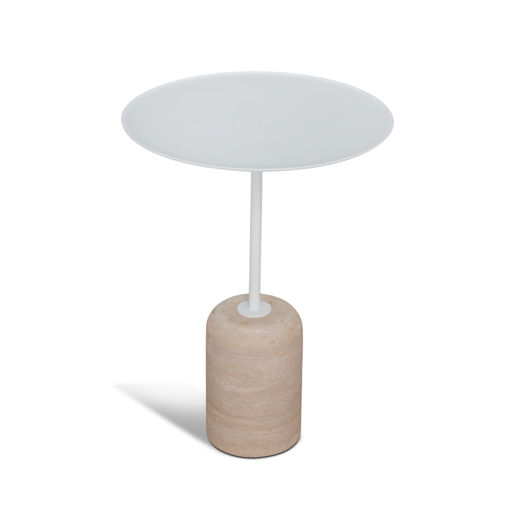Pravina 45cm Matte White Side Table - Travertine Side Table NY-Core