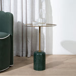 Pravina 45cm Brushed Gold Side Table - Green Crystal Side Table NY-Core