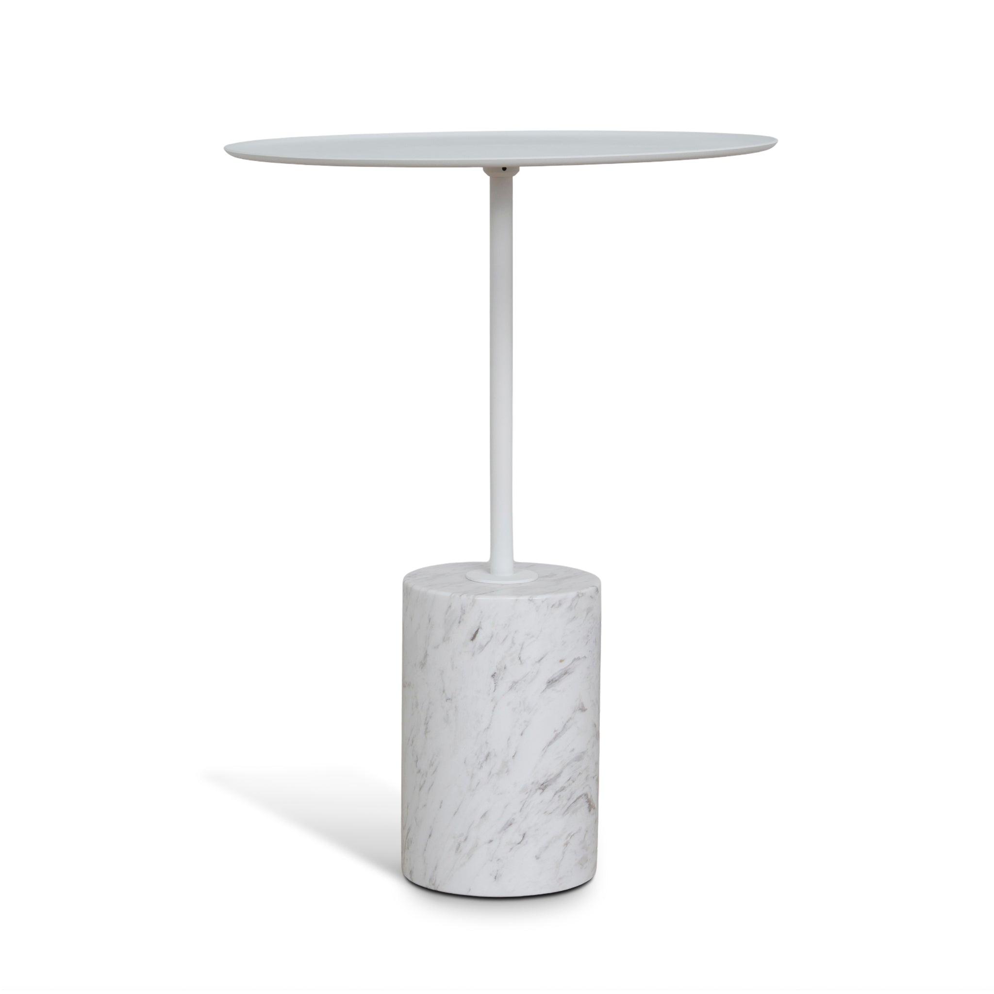 Pravina 45cm Matte White Side Table - Carrara Marble Side Table NY-Core