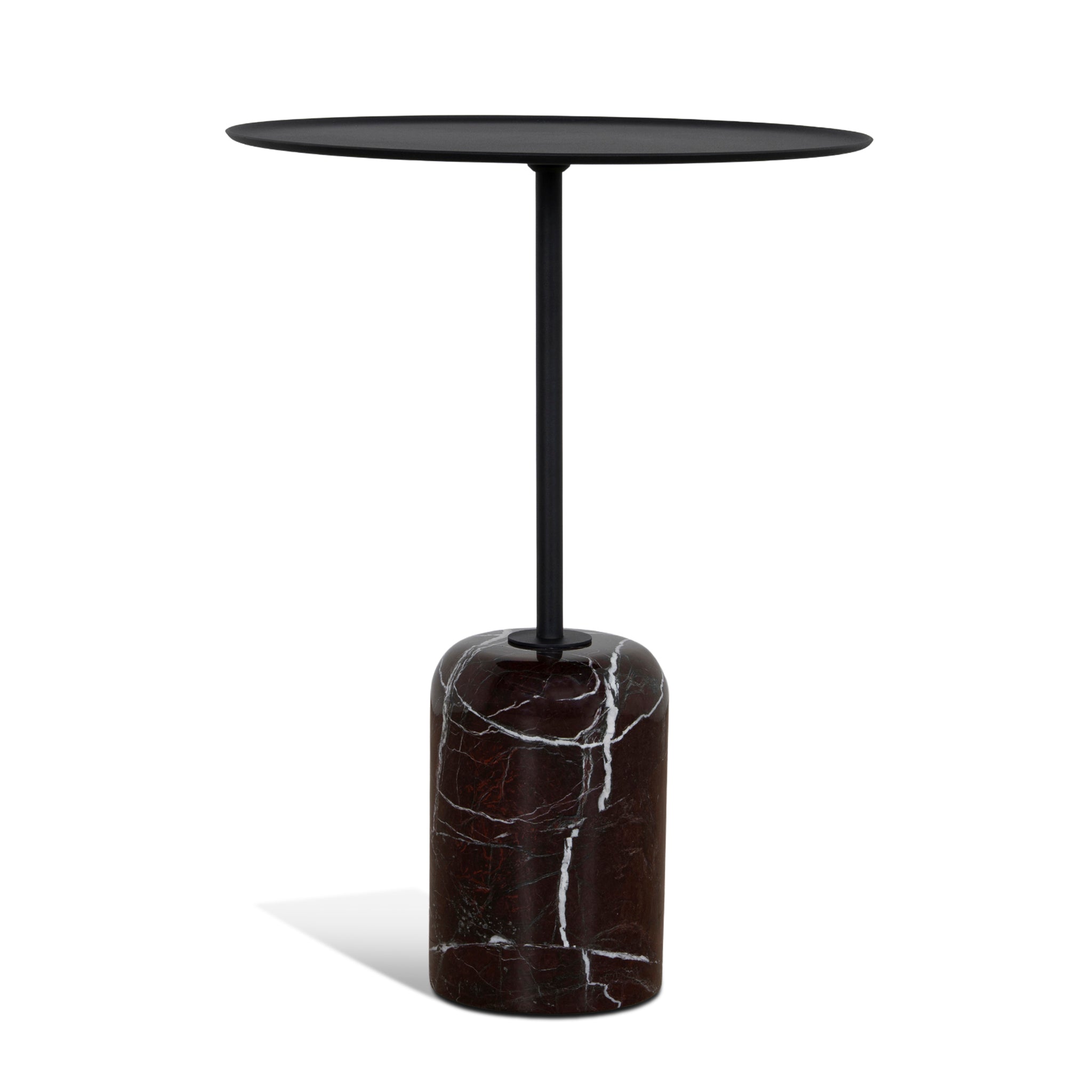 Pravina 45cm Matte Black Side Table - Rosso Levanto Marble Side Table NY-Core