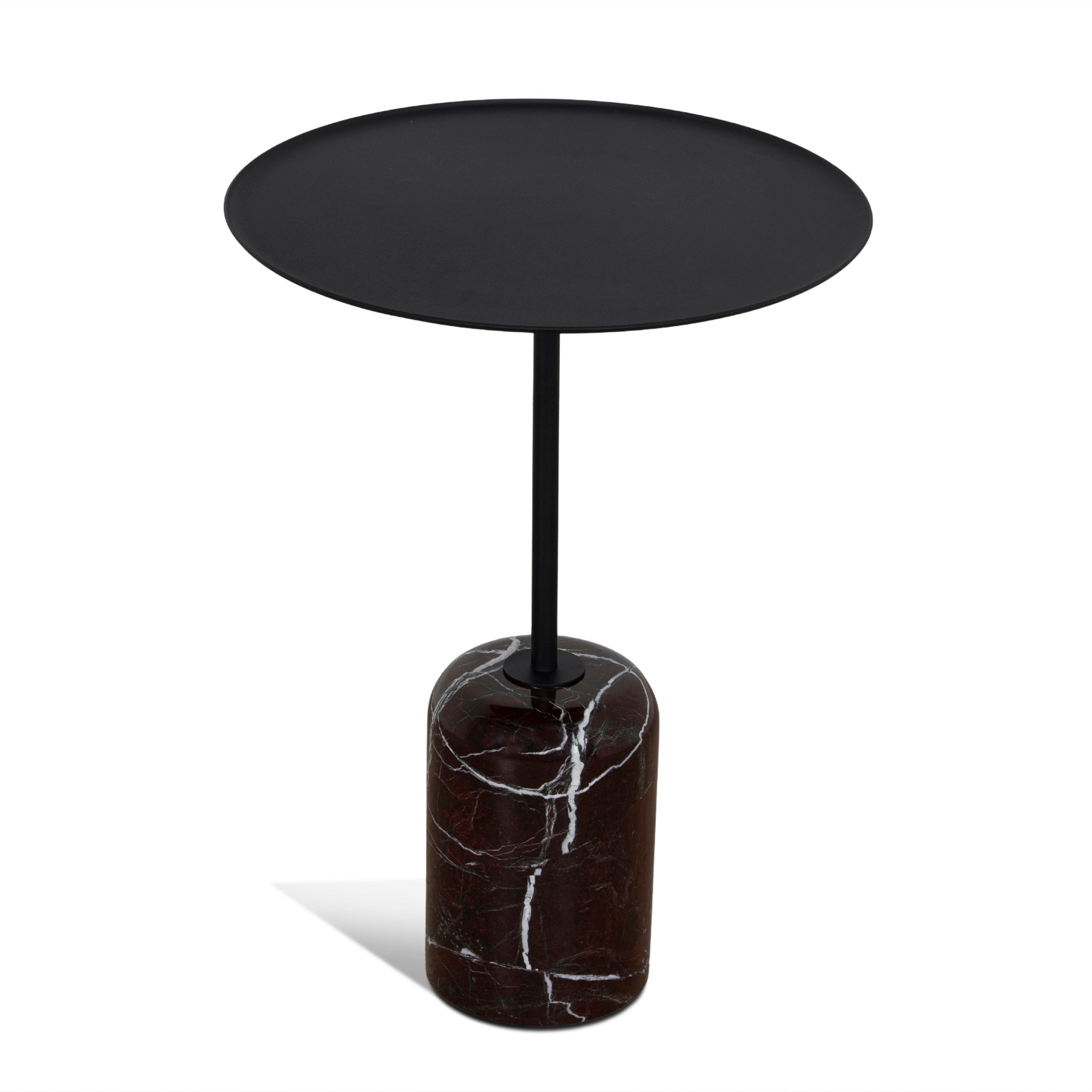 Pravina 45cm Matte Black Side Table - Rosso Levanto Marble Side Table NY-Core