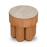 Bastia 50cm Round Travertine Side Table - Natural