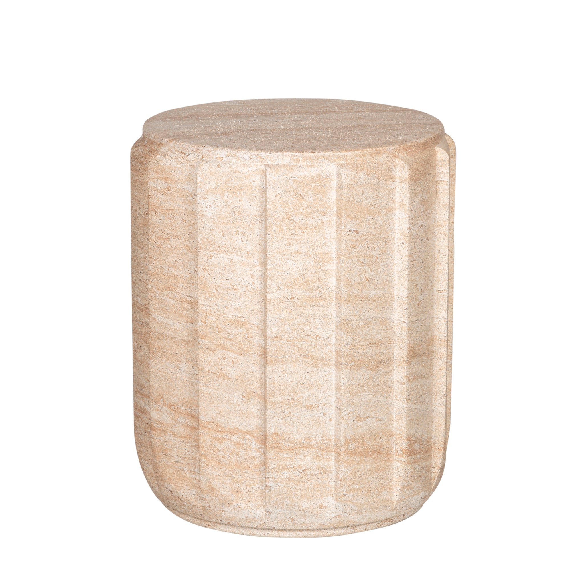Etrusca 38cm Stool Side Table - Light Travertine Look Side Table Concrete-Core