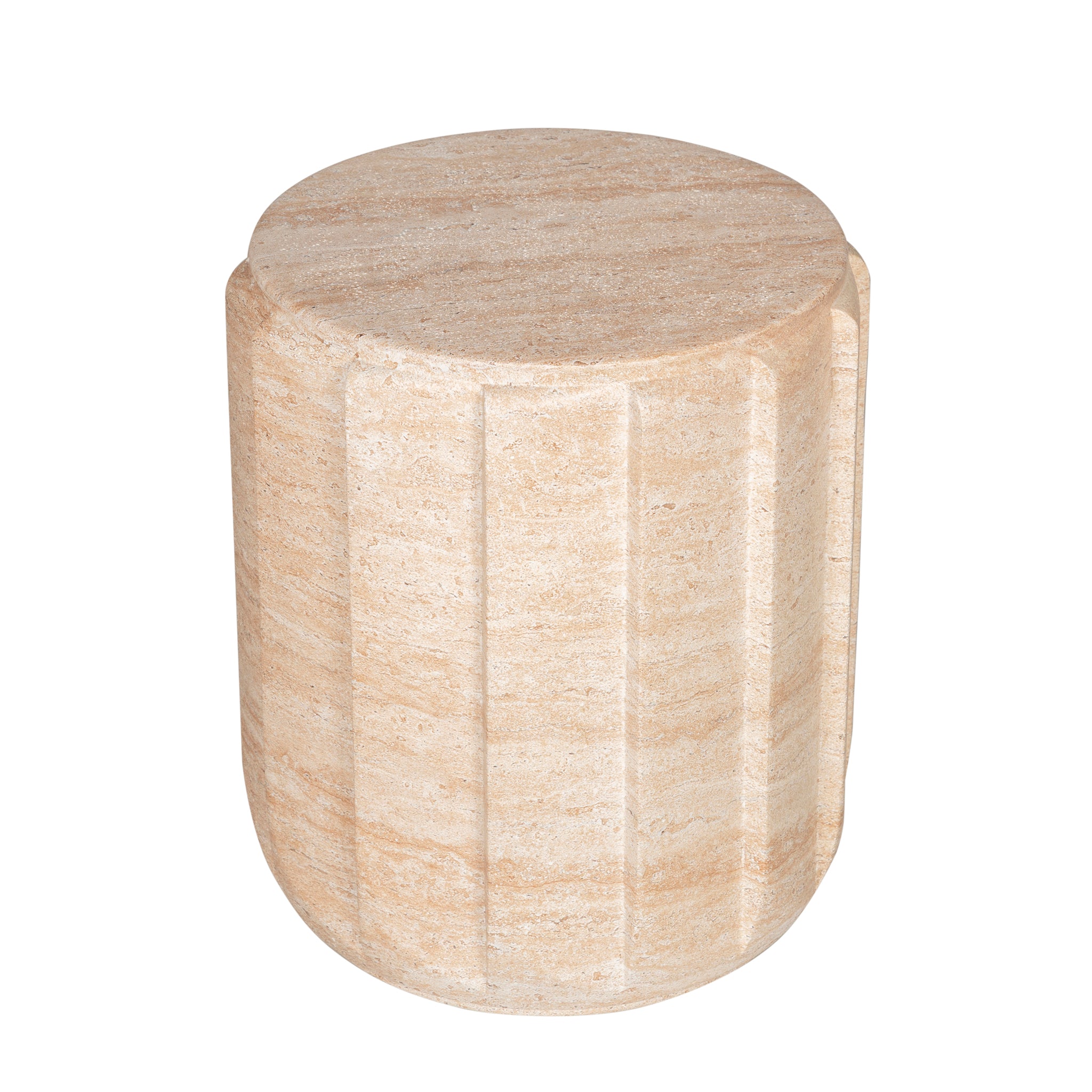 Etrusca 38cm Stool Side Table - Light Travertine Look Side Table Concrete-Core