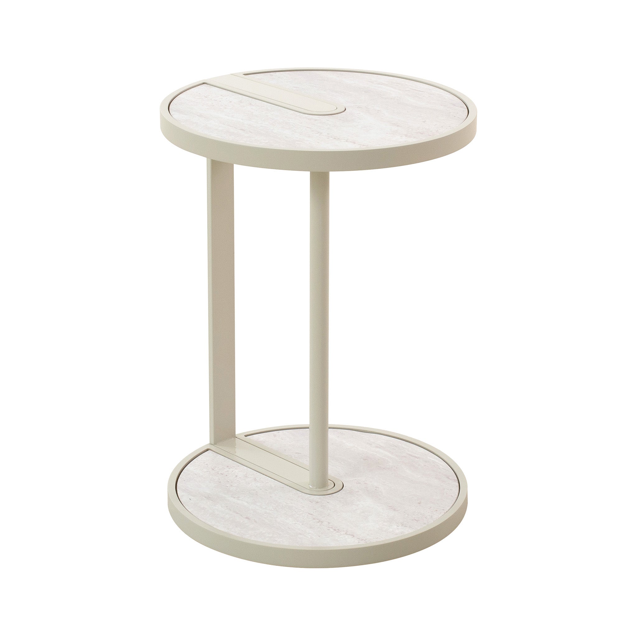 Arvenzo Beige Glass Side Table - Warm Grey Side Table Iggy-Core