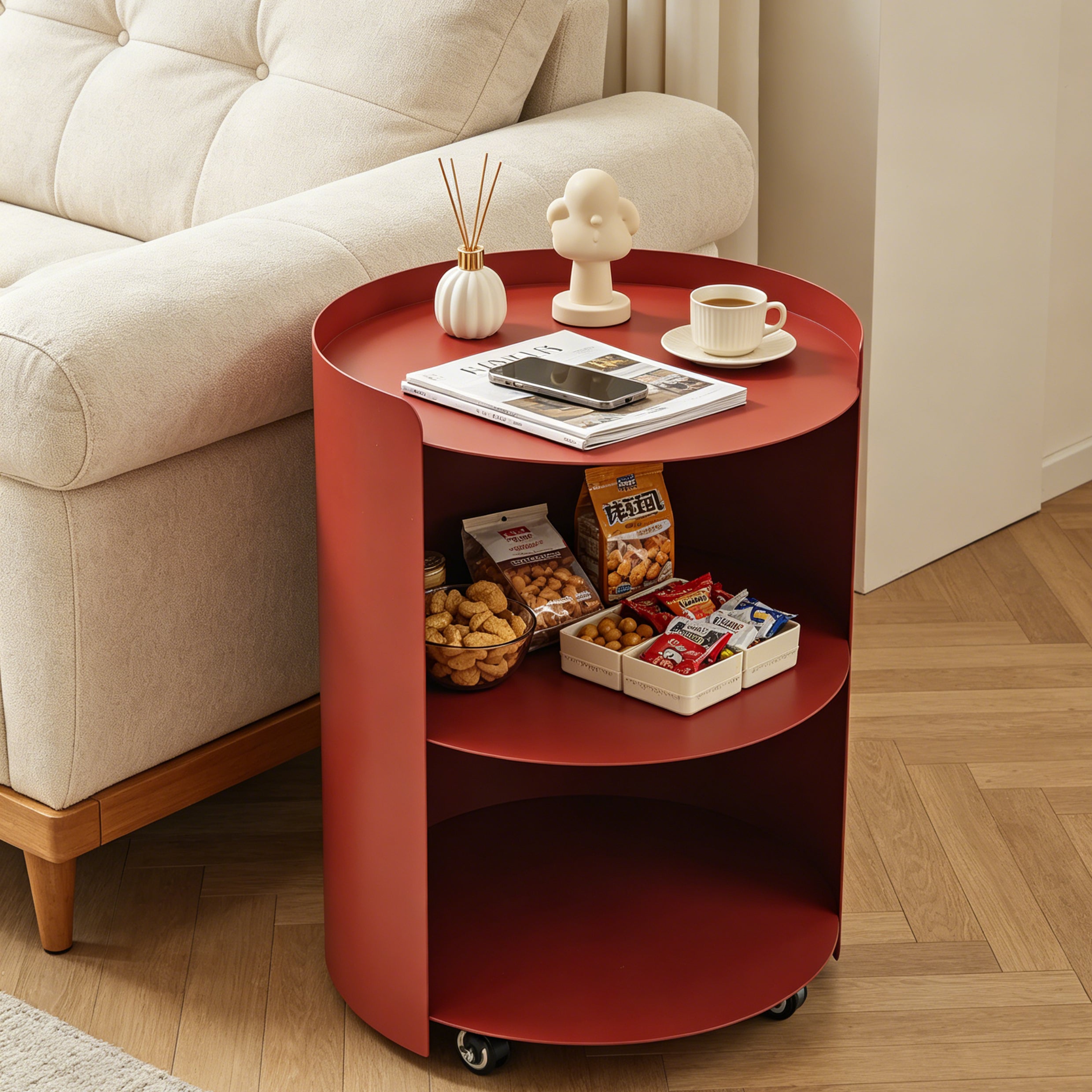 Morena 37cm Round Side Table - Burgundy Red Bo Craft-Core