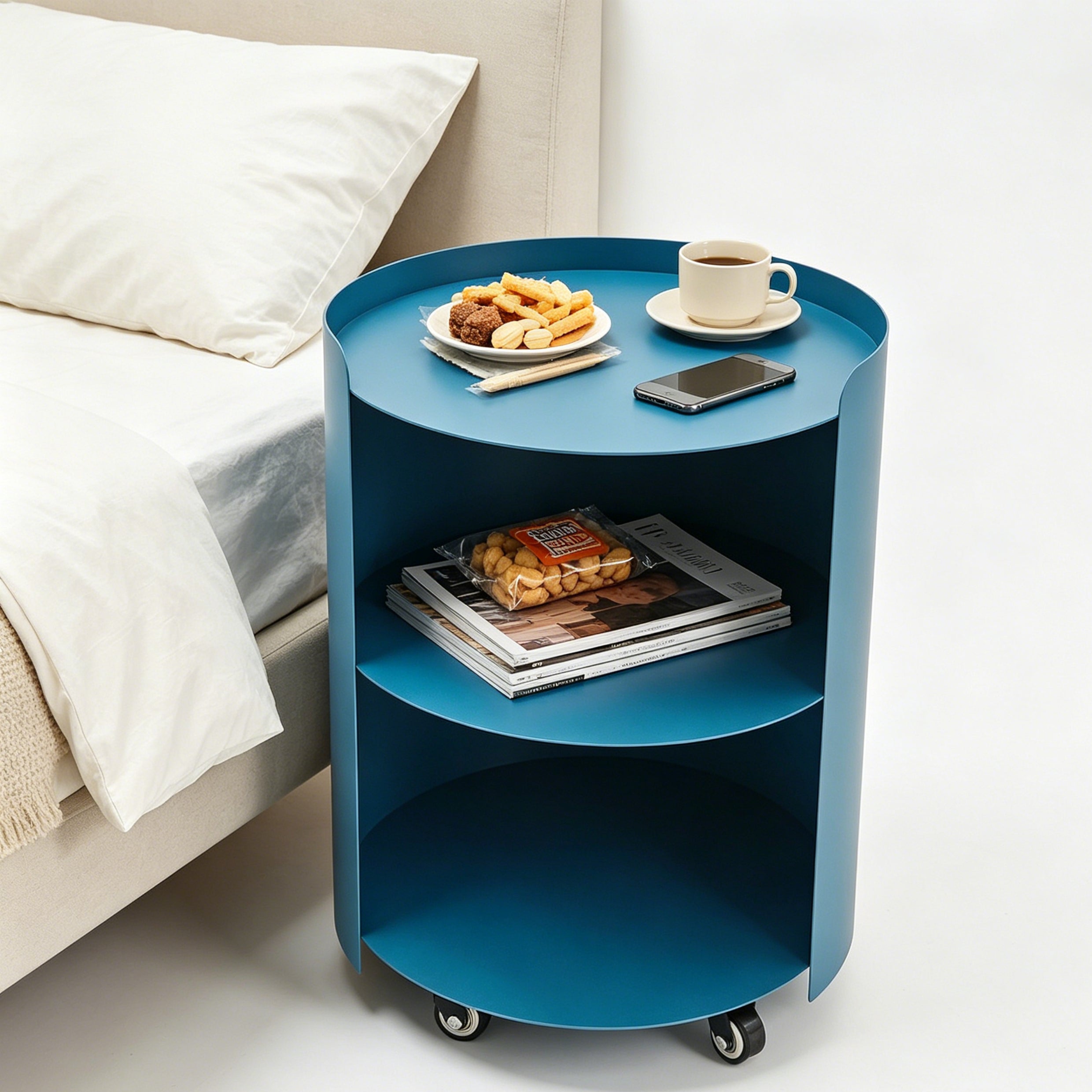 Morena 37cm Round Side Table - Navy Blue Bo Craft-Core