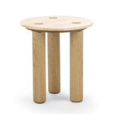 Rovelle 45cm Round Travertine Side Table - Cream & Natural Oak Side Table Eastern-Local