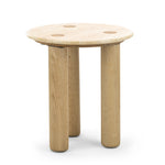 Rovelle 45cm Round Travertine Side Table - Cream & Natural Oak Side Table Eastern-Local