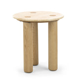 Rovelle 45cm Round Travertine Side Table - Cream & Natural Oak Side Table Eastern-Local