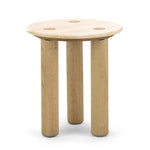 Rovelle 45cm Round Travertine Side Table - Cream & Natural Oak Side Table Eastern-Local