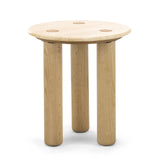 Rovelle 45cm Round Travertine Side Table - Cream & Natural Oak Side Table Eastern-Local
