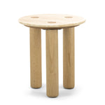 Rovelle 45cm Round Travertine Side Table - Cream & Natural Oak Side Table Eastern-Local