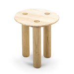 Rovelle 45cm Round Travertine Side Table - Cream & Natural Oak Side Table Eastern-Local