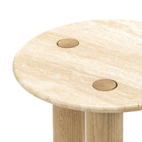 Rovelle 45cm Round Travertine Side Table - Cream & Natural Oak Side Table Eastern-Local