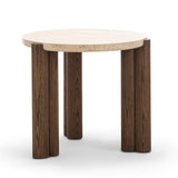 Sorvane 57cm Round Travertine Side Table - Cream & Brown Oak Side Table Eastern-Local