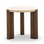 Sorvane 57cm Round Travertine Side Table - Cream & Brown Oak Side Table Eastern-Local