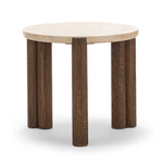 Sorvane 57cm Round Travertine Side Table - Cream & Brown Oak Side Table Eastern-Local
