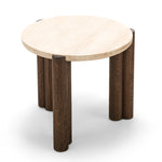Sorvane 57cm Round Travertine Side Table - Cream & Brown Oak Side Table Eastern-Local