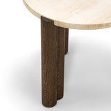 Sorvane 57cm Round Travertine Side Table - Cream & Brown Oak Side Table Eastern-Local