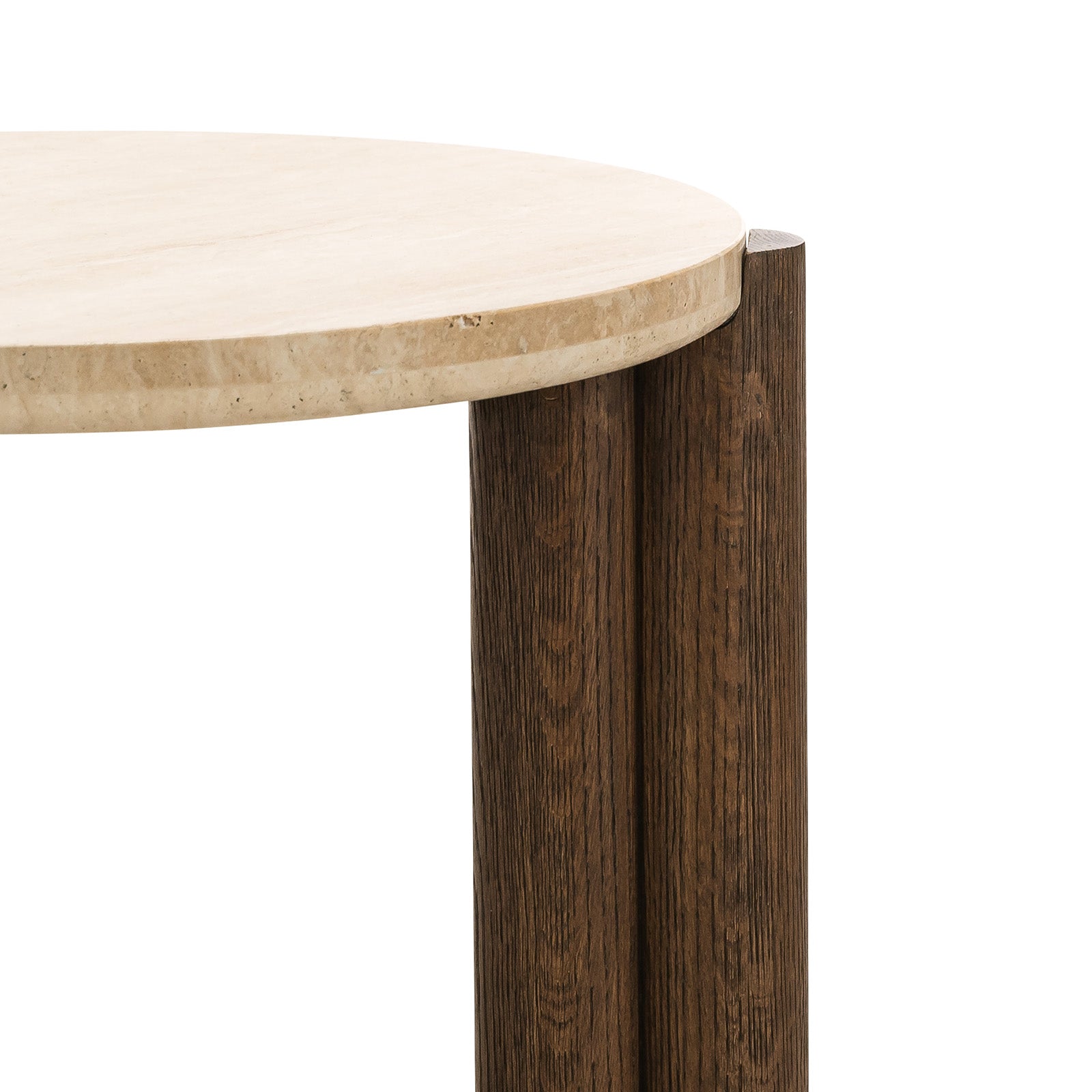Sorvane 57cm Round Travertine Side Table - Cream & Brown Oak Side Table Eastern-Local