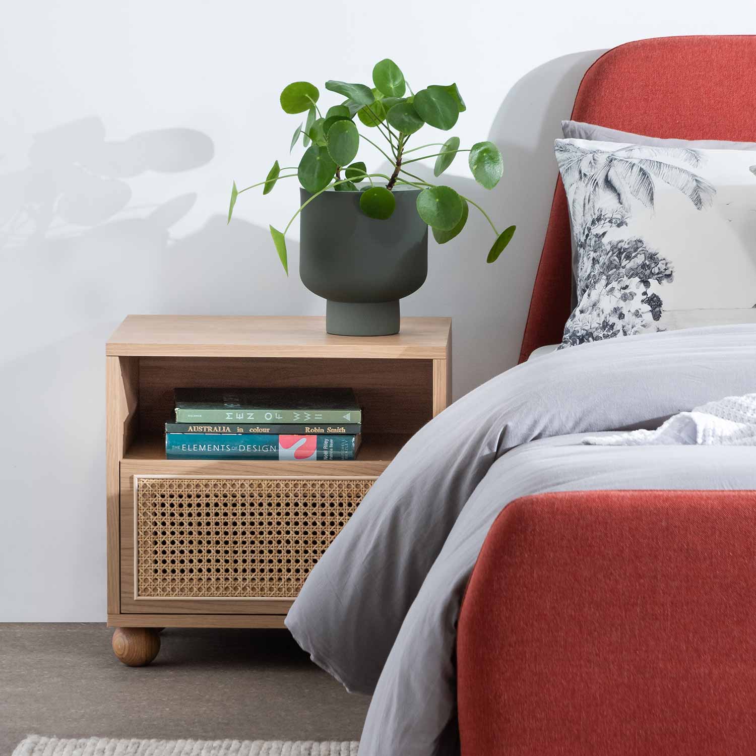 Ex Display - Haley Wooden Side Table with Rattan Front - Natural Bedside Table KD-Core