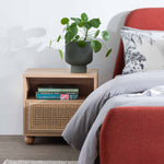 Ex Display - Haley Wooden Side Table with Rattan Front - Natural Bedside Table KD-Core