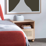 Ex Display - Haley Wooden Side Table with Rattan Front - Natural Bedside Table KD-Core